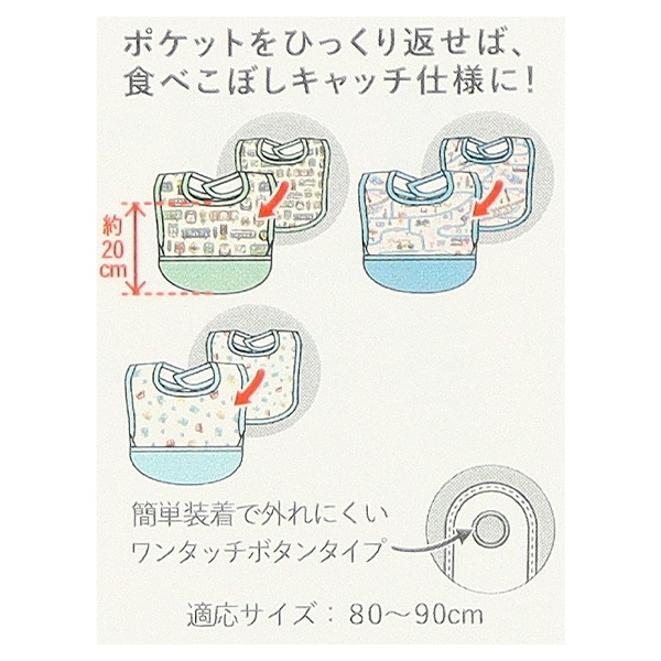 3枚組首まわり調整袖なし食事用エプロン（はたらくくるま・電車）