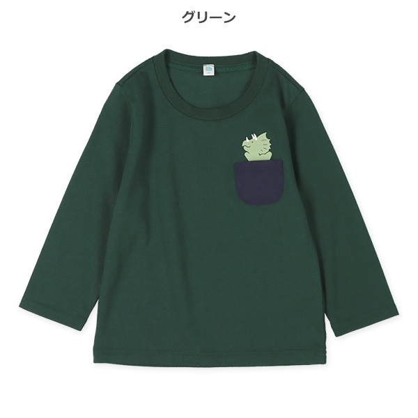 アニマルプリントポケット付き長袖Tシャツ