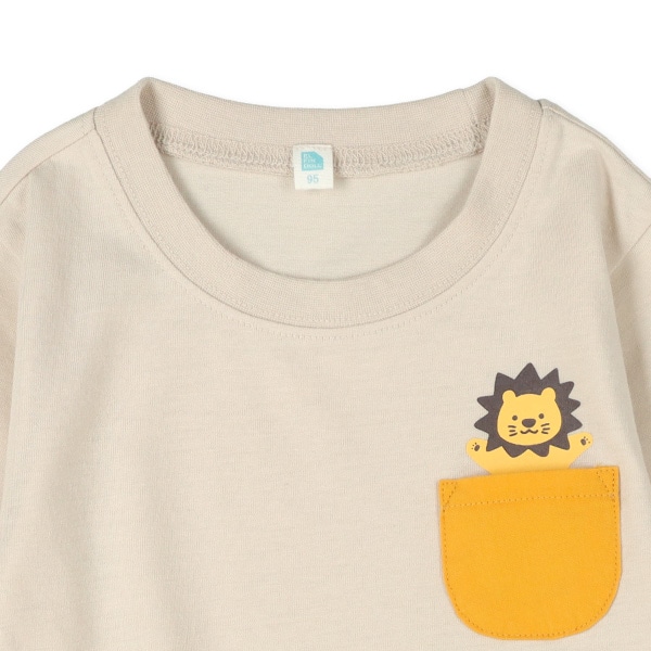 アニマルプリントポケット付き長袖Tシャツ