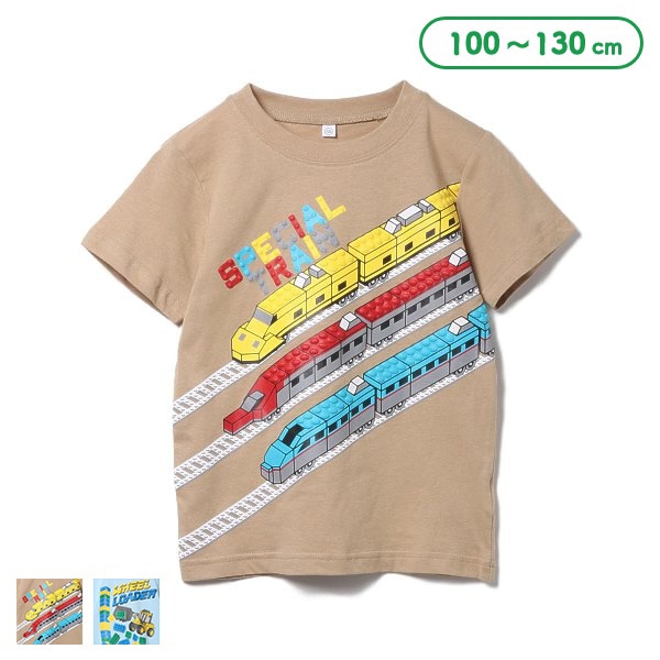 電車・はたらくくるまブロック半袖Tシャツ