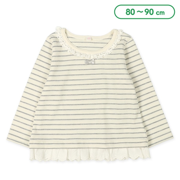 襟裾レースボーダー長袖Tシャツ | ベビー服・子供服・マタニティ通販