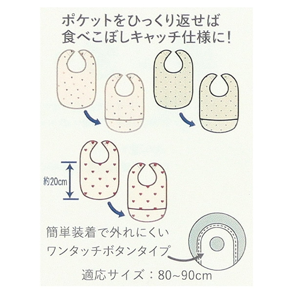 3枚組袖なし食事用エプロン（ハート）