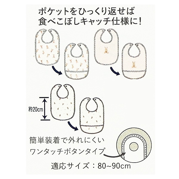 3枚組袖なし食事用エプロン（うさぎぬいぐるみ）