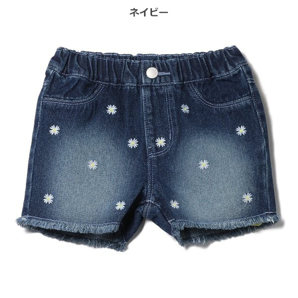 花柄刺繍デニムショートパンツ