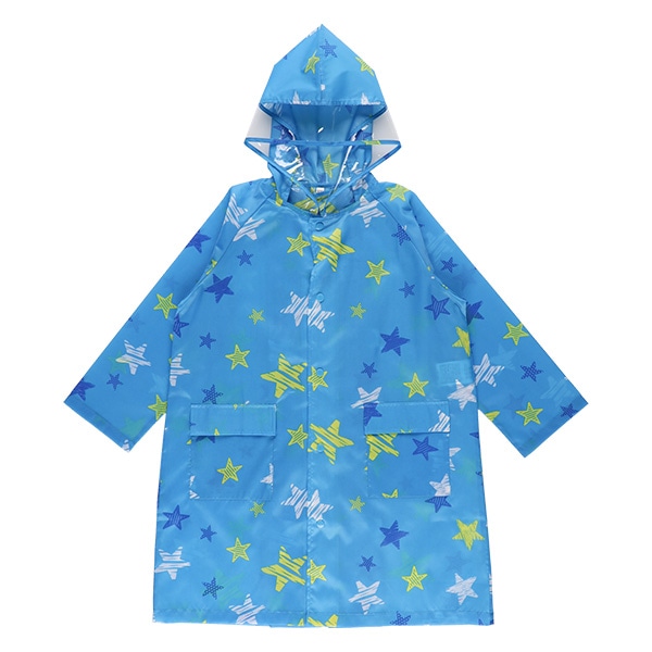 レインコートプリント（星柄・ブルー） | ベビー服・子供服