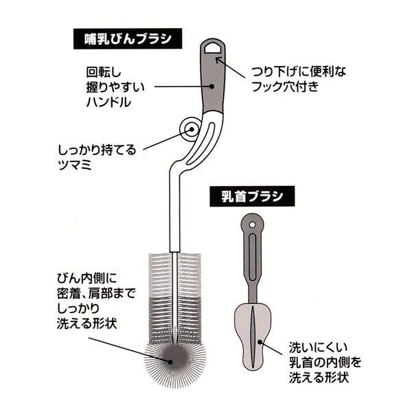 哺乳びんブラシ 乳首ブラシ付（ガラス哺乳びん専用）