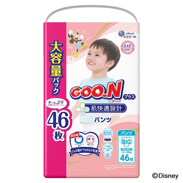 GOON）グーンプラス 肌快適設計 パンツBIG（12~20kg） 138枚（46枚×3パック）（ディズニー）